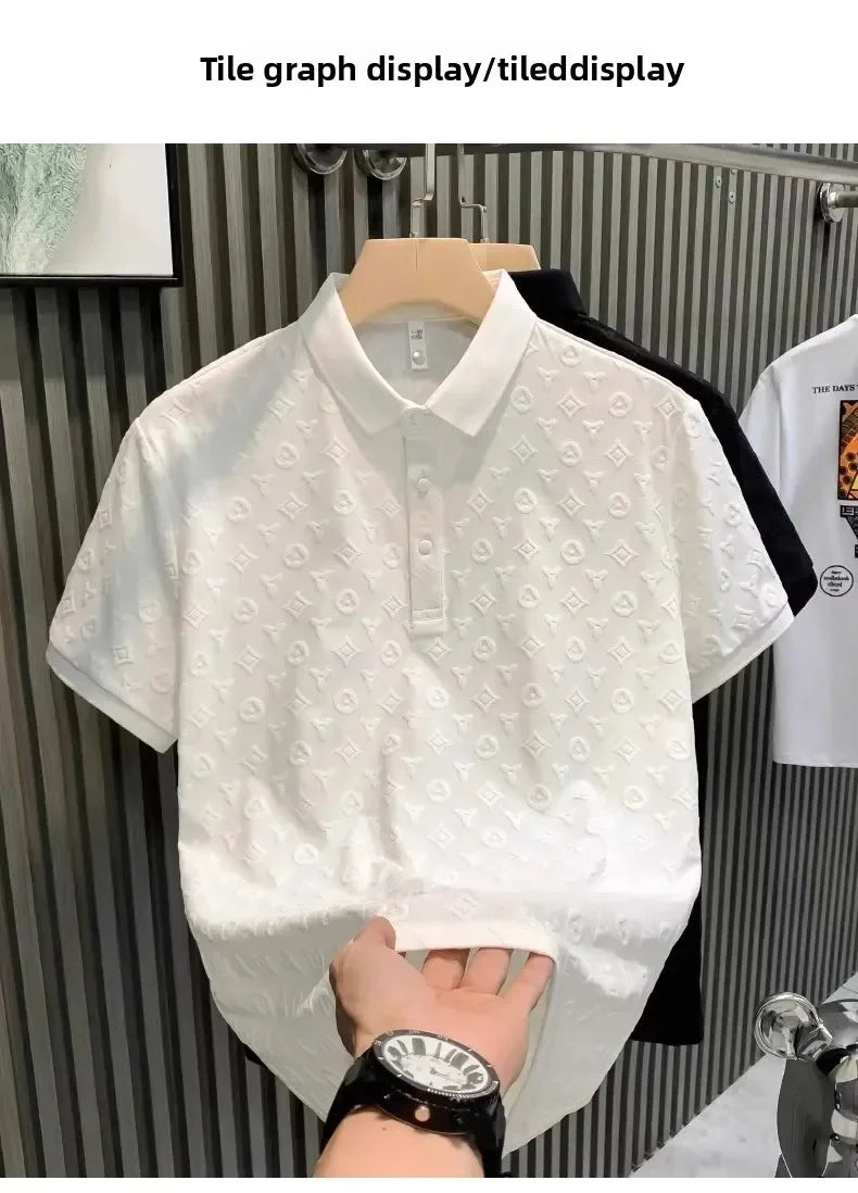Verão confortável respirável fino ajuste colarinho manga curta camiseta masculina moda solta floral casual camisa polo