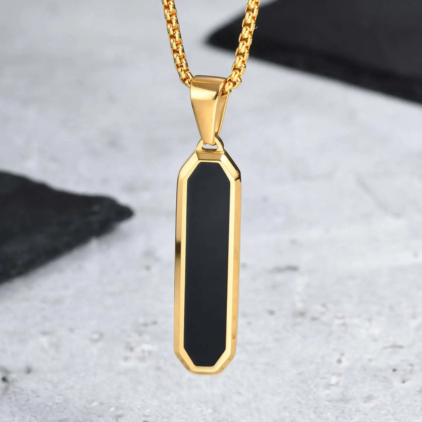 Colares casuais de esmalte preto para homens, colar com pingente quadrado de aço inoxidável à prova d'água, colar masculino simples da moda, presente de joia