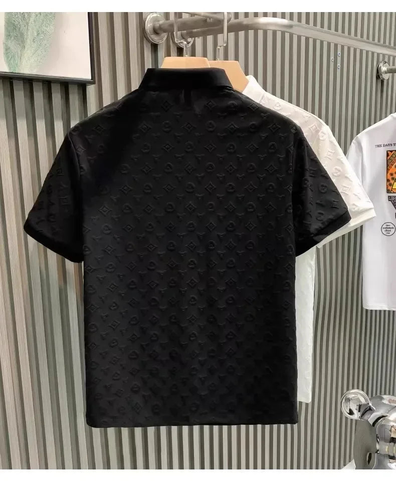 Verão confortável respirável fino ajuste colarinho manga curta camiseta masculina moda solta floral casual camisa polo