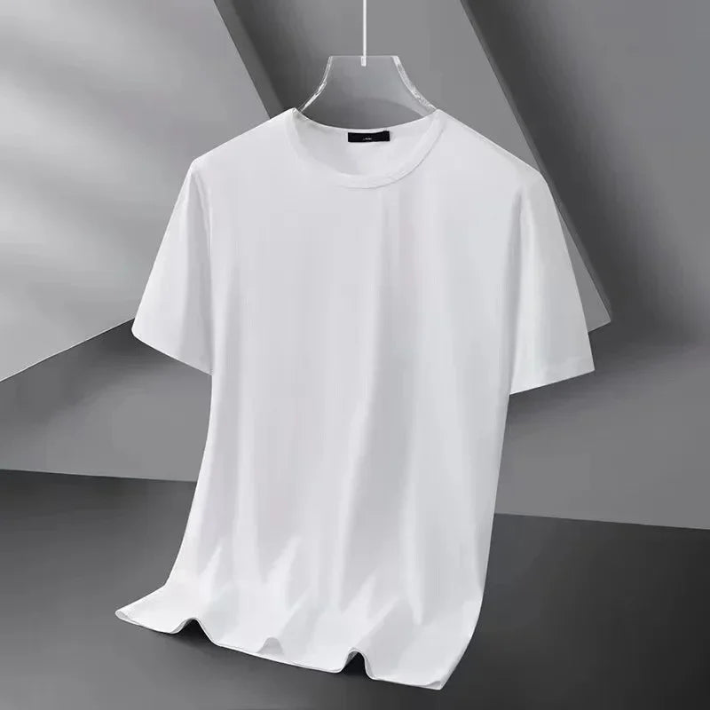 Camiseta feminina de manga curta de cor sólida branco puro preto simples verão top gola redonda meia manga roupa casual