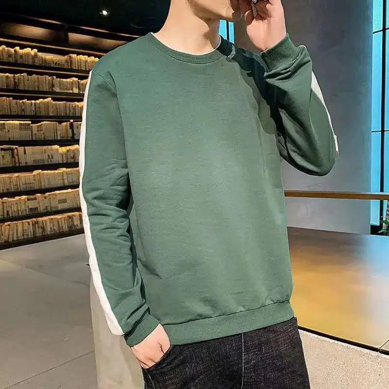 Patchwork moletom masculino camisa casual o pescoço camisa de manga longa sem capuz moletom base masculina harajuku streetwear