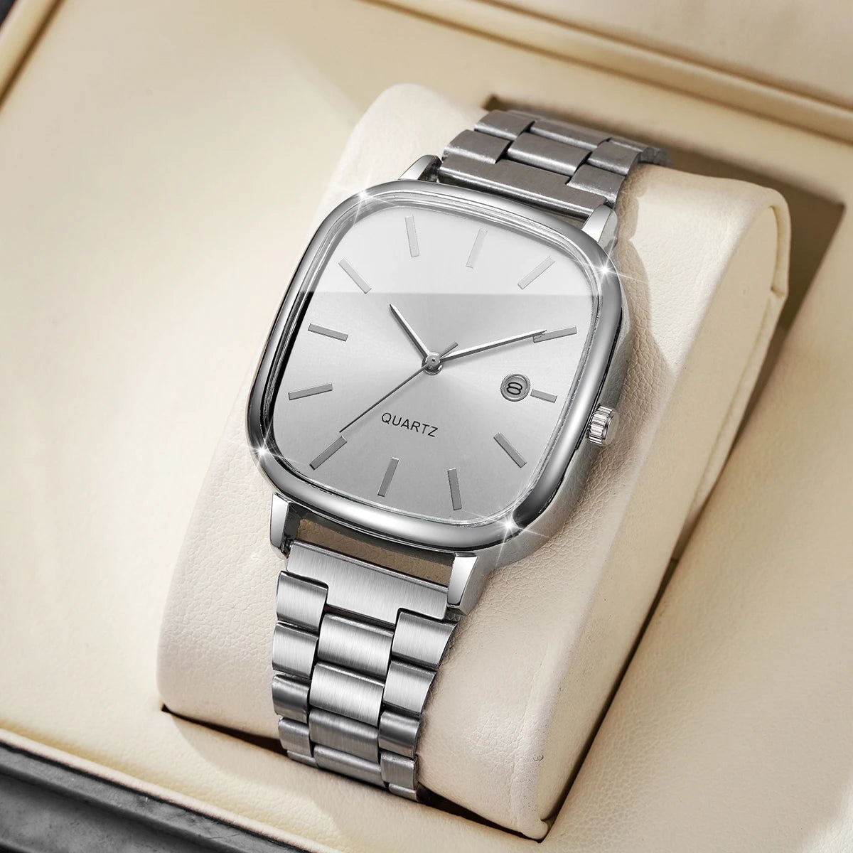 Moda praça masculina calendário relógio de quartzo analógico masculino relógios de negócios relógio presente reloj hombre (sem caixa)