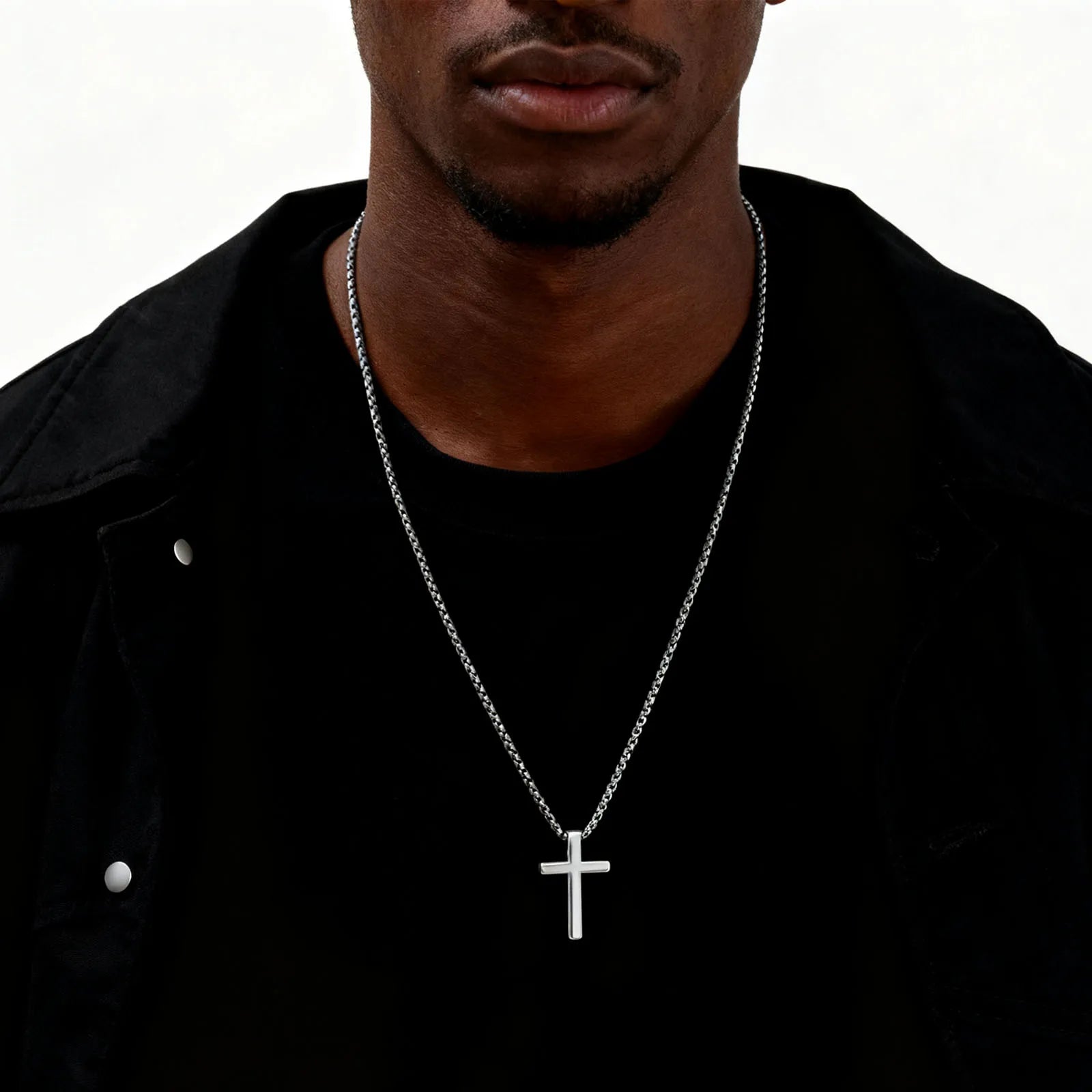 Colar básico de cruz de aço inoxidável para homens, pingente de cruz de cor preta dourada prateada à prova d'água, presente de joia clássico simples