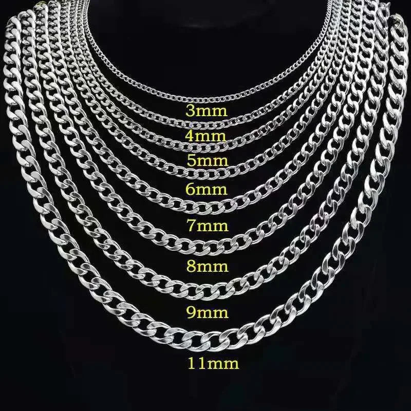 HNSP 316L Colar de corrente plana cubana de aço inoxidável para homens acessórios de joias de pescoço masculino