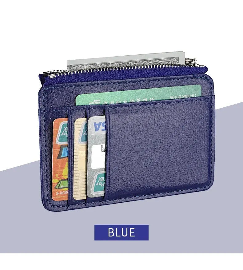 Carteira masculina com zíper de manga fina, mini titular do cartão de crédito, titular do cartão de identificação, carteira curta