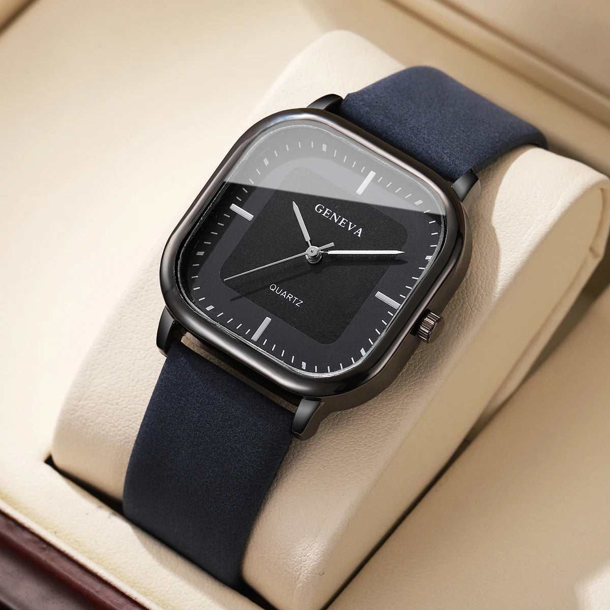 Moda mostrador quadrado relógios masculinos minimalista relógio de quartzo casual pulseira de couro relógio de pulso reloj hombre (sem caixa)