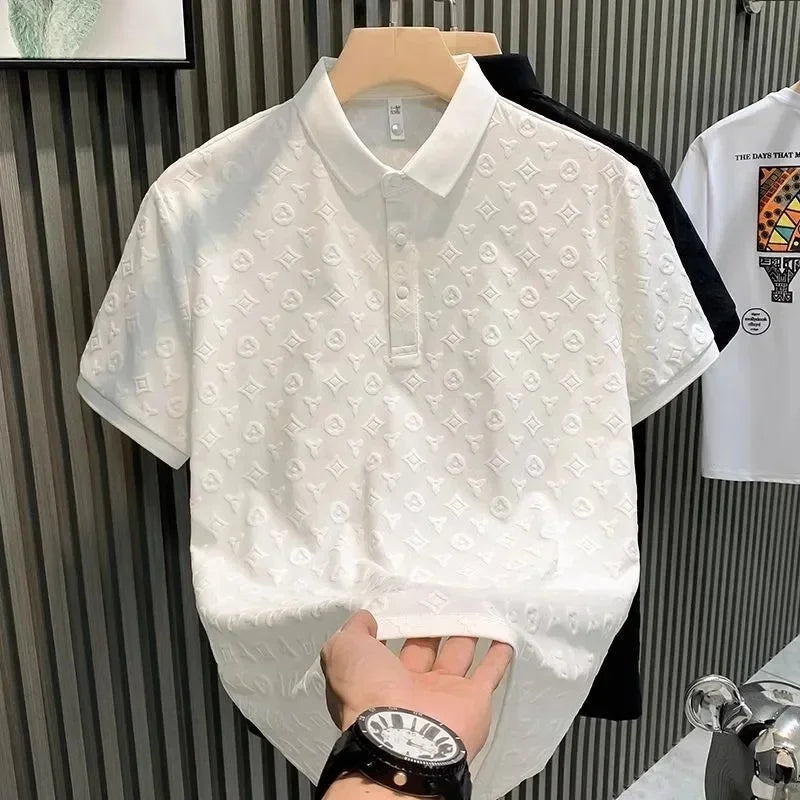 Verão confortável respirável fino ajuste colarinho manga curta camiseta masculina moda solta floral casual camisa polo