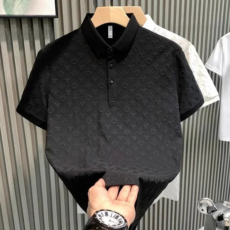 Verão confortável respirável fino ajuste colarinho manga curta camiseta masculina moda solta floral casual camisa polo