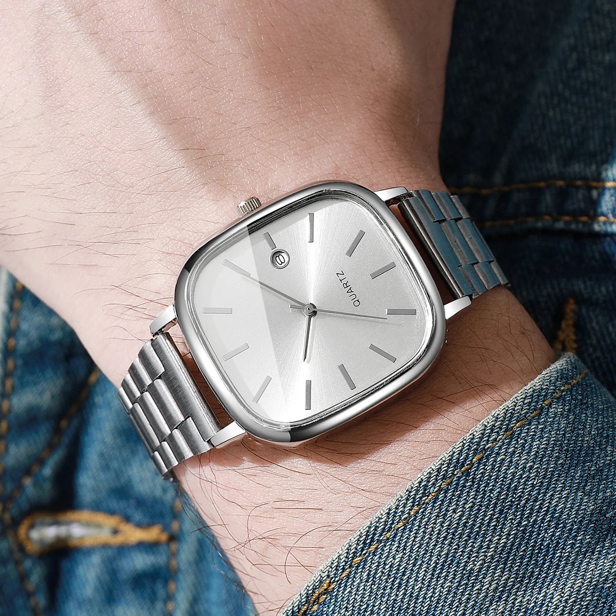 Moda praça masculina calendário relógio de quartzo analógico masculino relógios de negócios relógio presente reloj hombre (sem caixa)