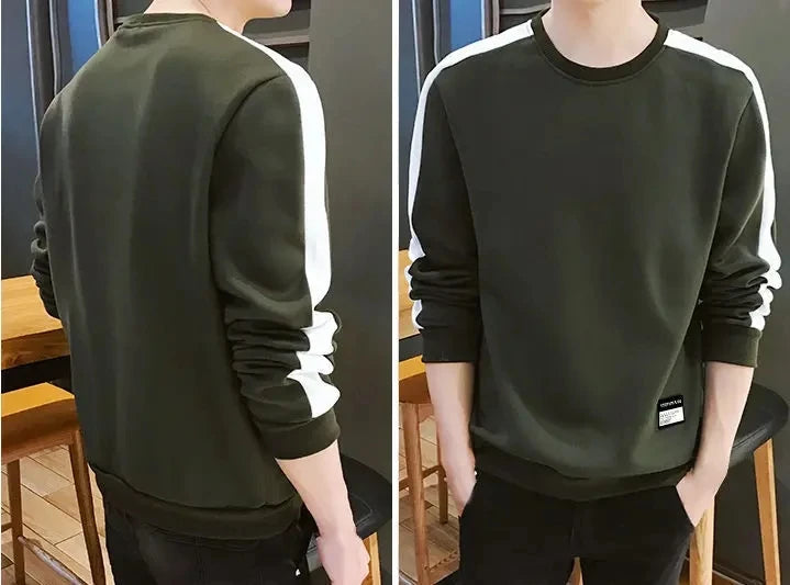 Patchwork moletom masculino camisa casual o pescoço camisa de manga longa sem capuz moletom base masculina harajuku streetwear