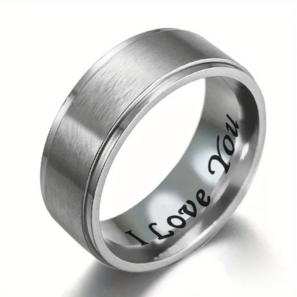 Anel de aço de titânio gravado I Love You de 1 unidade – pulseira masculina durável e hipoalergênica, perfeita para o dia dos namorados