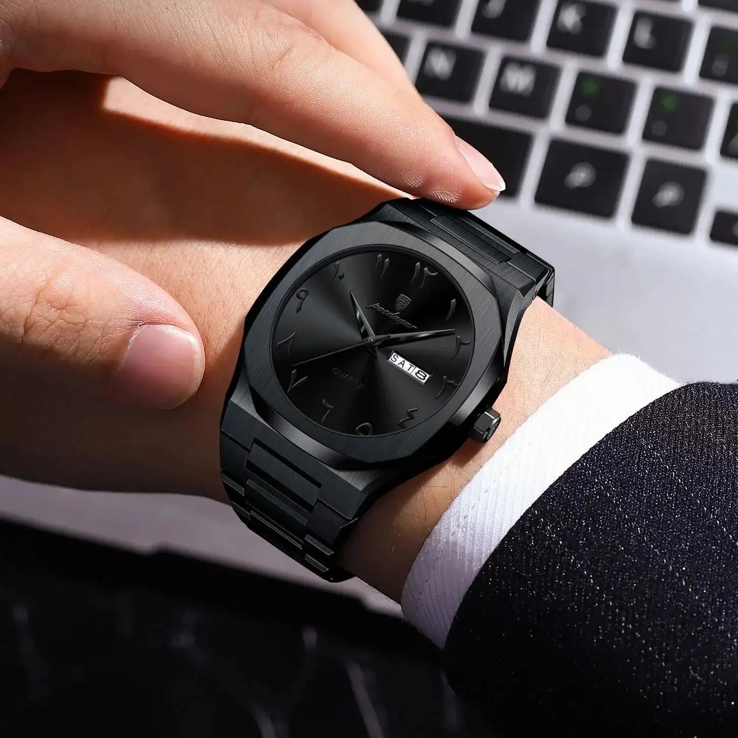 Poedagar relógio militar para homens, à prova d'água, luxo, semana, calendário, relógio de pulso masculino, quartzo, aço inoxidável, moda masculina