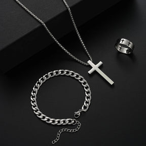 3 pçs pulseira de aço inoxidável colar anel para homens mulheres retro simples e personalizado punk hip hop conjunto jóias moda presentes