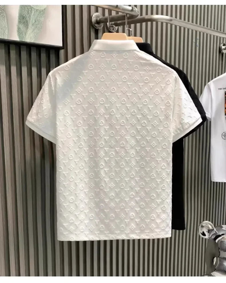 Verão confortável respirável fino ajuste colarinho manga curta camiseta masculina moda solta floral casual camisa polo